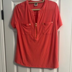 Coral Zipper Front Women's Top